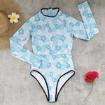 2026 Print One Piece Swimsuit Long Sleeve Swimwear Women Bathing Suit Vintage Zipper Swimsuit One Piece Surfing Swim Wear