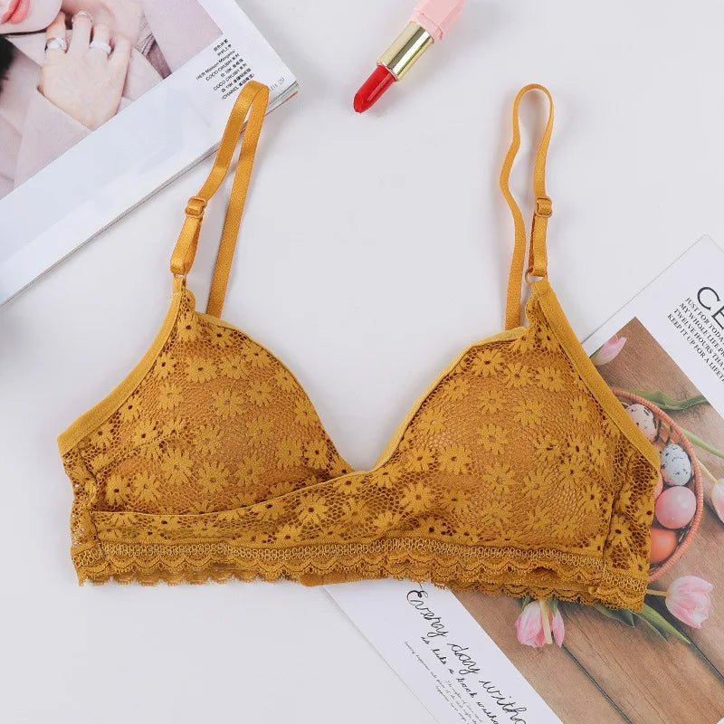 Floral Lace Bra Non-Wire Bralette Push Up Bras For Women V-neck Brassiere Female Padded Underwear Sexy Lingerie Intimates