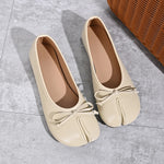 Women Tabi Split Toe Ballet Flats Bow Knot Decor Soft Faux Leather Slip On Lightweight Casual Daily Walking Shoes