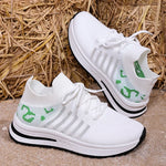 2026 Hollow Out Breathable Sneakers Women Plus Size Printed Thick Sole Walking Shoes Woman Comfortable Knitted Flats Female