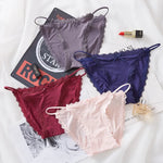3Pcs/Set Sexy Women Brazilian Panties Ice Silk Briefs Female Underpants Seamless Underwear Lace Trims Low Rise Briefs M-XL