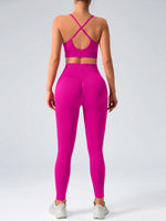 2 pcs/set Seamless Tight Pants Set Rose Red Tank Top Outfit Women's Clothing BreathableTrousersAthleisure Fitness Pants