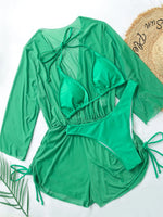 Sexy Long Sleeves Cover Up Bikini Set Women White Black Push Up Mesh Dress 3 Piece Swimsuit Bathing Suit Thong Swimwear 2026