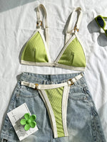 Splicing Ribbed High Cut Ring Mini Micro Bikini Women Swimwear Female Swimsuit Two-pieces Bikini Set Bathing Suit Swim Beachwear
