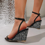 Summer Wedges Shiny Rhinestone High Heels Gladiator Retro French Buckle Strap Roman SandalsPlatform Zapatos De Mujer New 35-42