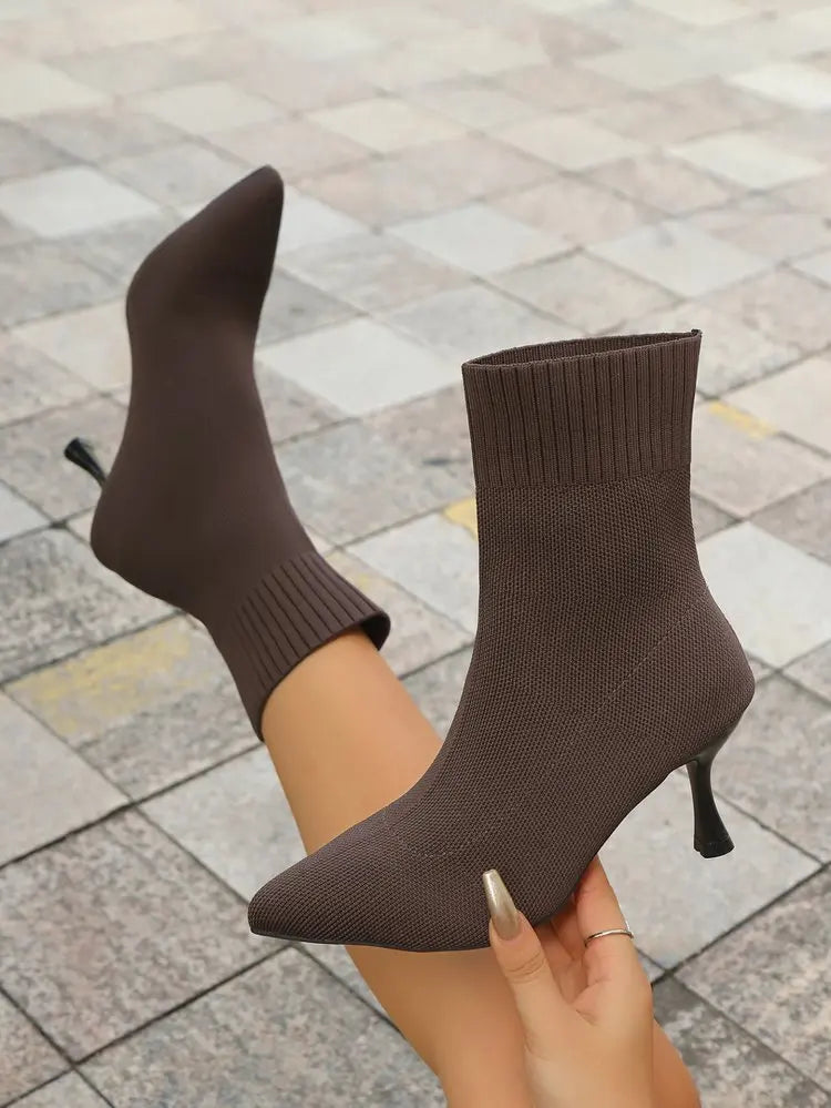 Women Socks Boots Stretch Fabric Women Ankle Boots Pointed Toe High Heels Slip-On Sexy Sock Heeled Chelsea Boots 2026