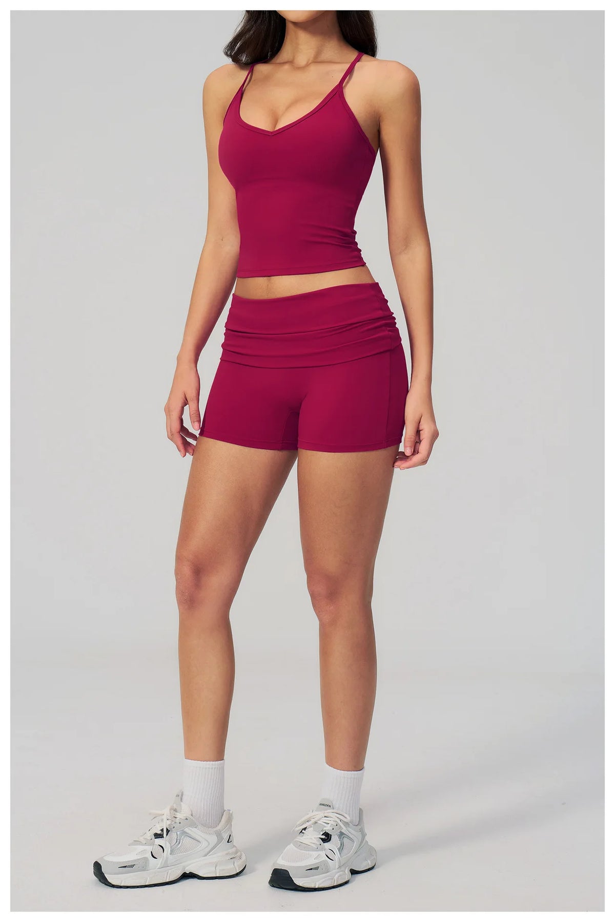 Summer 2Pcs Yoga Sets Women Camisole Slimming Sports Tank Top Pleate High Waist Shorts Fitness Suit Gym Running Excersize Wear