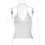 FDYOUI Woman Clothing Lace Patchhwork Camisoles Top Y2K Streetwear Sexy Halter Neck Bandage Cropped T-shirt Female Corset Tops
