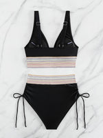 2025 New Bikini European and American Ribbon Deep V Bareback Sexy Bikini Split Swimsuit Swimsuit