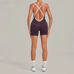 Women's Seamless Yoga Jumpsuits Fitness Sports Gym Hip-lifting Sleeveless One-piece Backless Workout Training Shorts Jumpsuit
