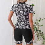 2026 Summer New Women Two-Piece Surfing Suit,fashion Leaf Print Conservative Tankini,Short-sleeve Zipper Swimsuit,beach Swimwear