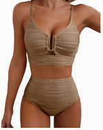 Women's New Swimsuit Bikini Set Fashion Sexy V-neck Hollow Swimsuit High Waist Textured Ruffled Swimsuit Women's Bikini Women