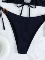 Sexy Rib Texture Triangle String Bikini Set Women Push Up Padded Thong Swimsuit Female Cut Out Bathing Suit Swimwear Biquini