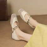 Summer Retro Style Women Mary Jane Shoes Fashion Shallow Ladies Square Soft Hollow Out Flats Sandals Shoes New 2026 Size 32-43
