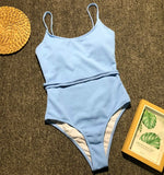 4 Colors Sexy One Piece Swimsuit Swimwear Women Solid Special Fabric Bathing Suit Beachwear with Waistband Maillot De Bain Femme