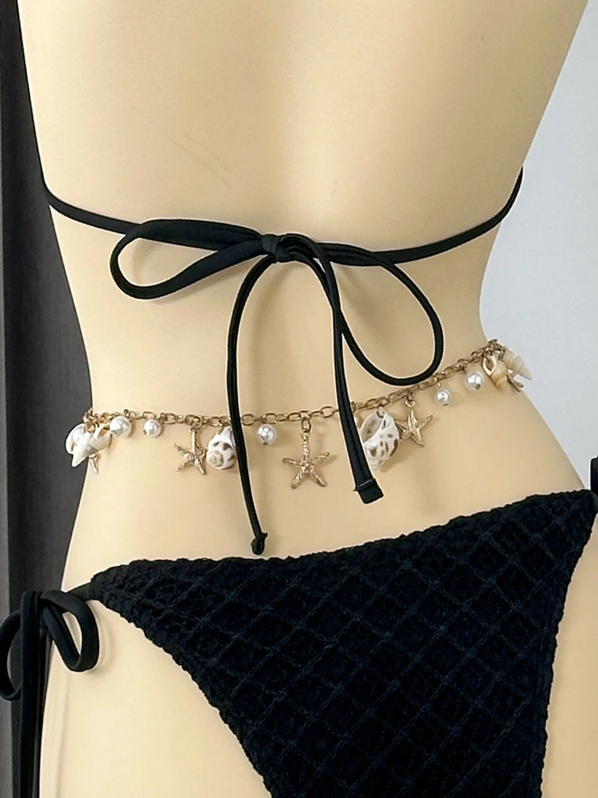 Sexy Mesh Cover Up 3 Piece Bikinis Sets 2026 Women Black Metal Chain Strap Push Up Thong Swimsuit Holiday Bathing Suit Swimwear