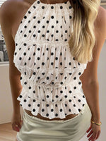 Women's Fashion Slim Fit Halter Tops Spring Summer Stylish Dot Print Ruffled Trim Backless Sleeveless Vest