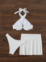 Sexy White Bikini 2025 Women Halter Cross Push Up Underwire Swimsuit Beach Bathing Suit High Waist Skirt 3 Pcs Swimwear Biquini