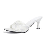 High Heel Sandals Lace Slippers Women Summer Sexy Wedding Shoes Party Single Shoes