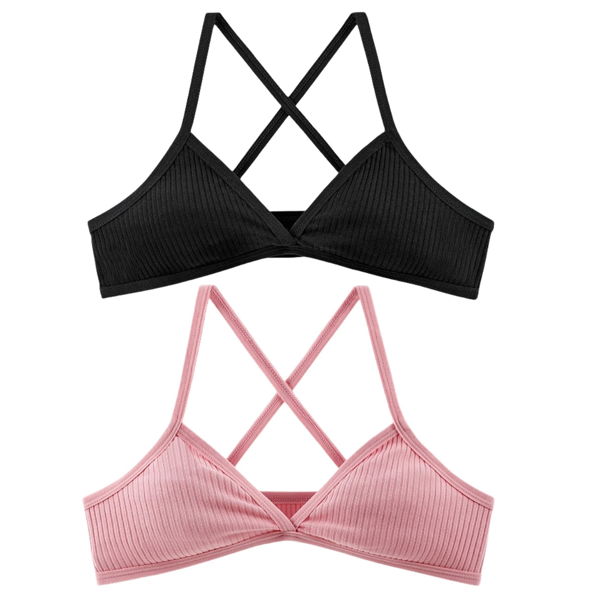 2Pcs/Set Women Ribbed Knit Triangle Bralette Wireless Bra Sexy Lingerie Soft Comfort Underwear Ladies Bra No Pads S-L