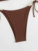 DEKA Dark Brown Bikini Set Triangle Women Pearls Strap Push Up Bandage Thong Swimsuit Brazilian Bathing Suit Micro Swimwear