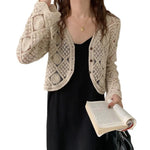 3/4 Sleeve Hollow Out Open Front Sheer Sweater Crochet Cardigan for Women Lightweight Boho Summer Beach Knit Shrug