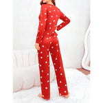 Women's Pajamas Casual Love Print Round Neck Long Sleeve Long Pants Fall and Winter Comfortable Set Girl Sleepwear Homewear