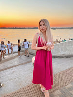 Foridol Elastic Smocking Green Cotton V Neck Summer Women's Dress Sleevless Long Green Maxi Casual Strapy Dress Solid Female
