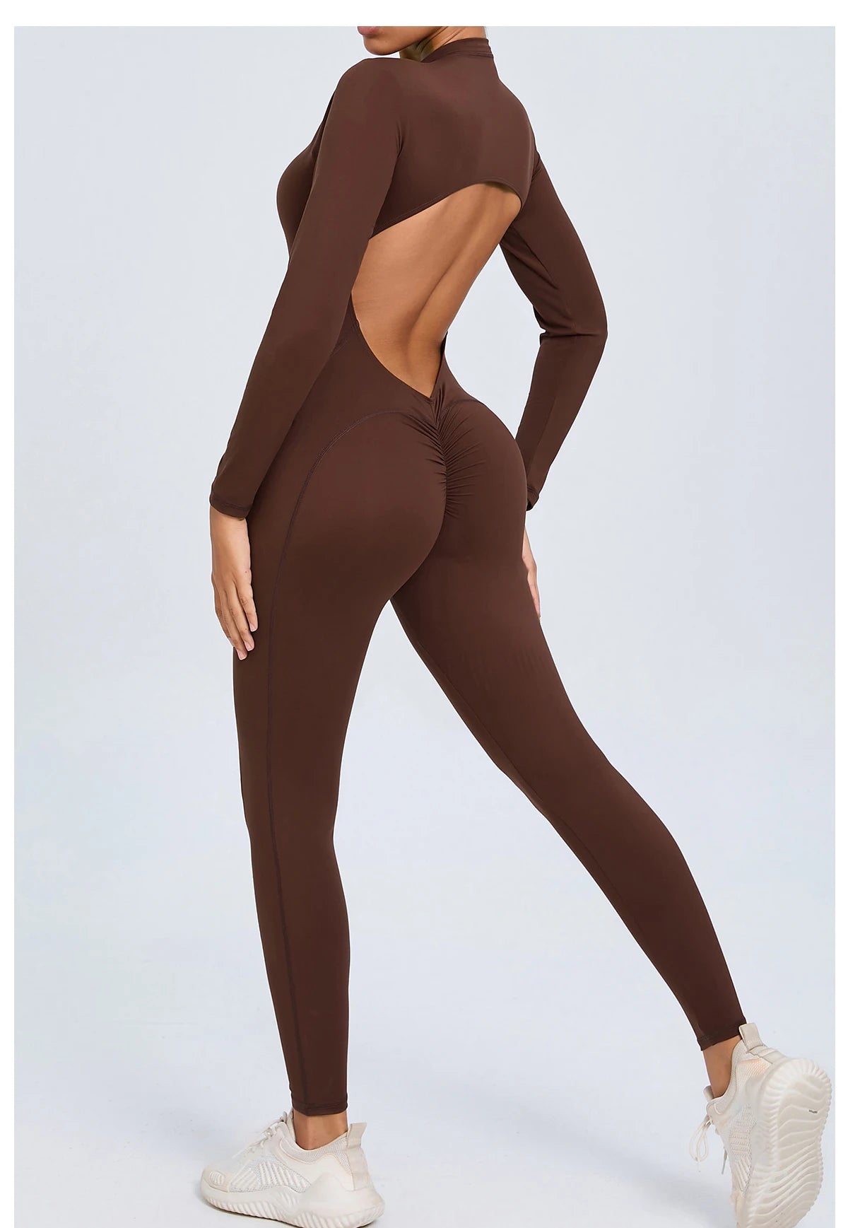 Women Sportwear Yoga Jumpsuit Zip Long Sleeve Back Open Outfit Fitness Tracksuit Tight One-piece Gym Overalls Sports Bodysuit
