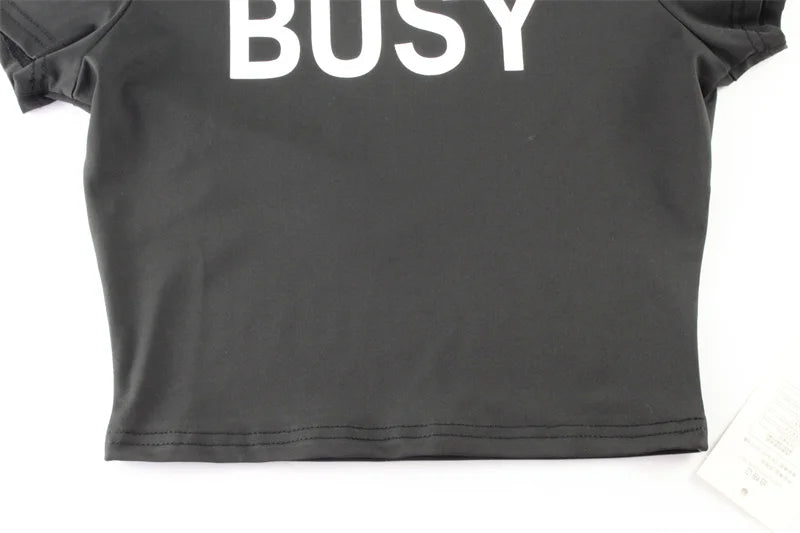 Ahagaga Women's Basic Sexy O-neck Slim Letter Printed T-shirts Short Sleeve Fashion Casual Solid Sheath Tops Tees Blusas Female