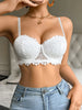 Solid Floral Lace Women Bra Underwire Push Up Brassiere Breathable Mesh Back Wing Underwear Top