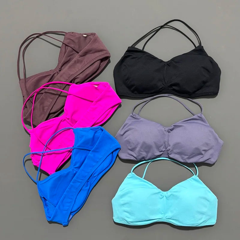 HISTELLO Vision Sports Bra Woman Seamless Yoga Underwear Removable Bra Pads V-shape Scoop Backless Sportswear Workout Gym Tanks