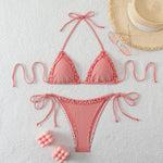 New Sexy Blue Striped String Bikinis Two Pieces Swimsuit Women Swimwear Halter Beach Wear Swim Bathing Suits Frill Bikini Set