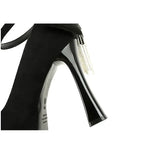 BIGTREE Women's Pointed Toe High Heels Back Bowknot Elegant Flock Ankle Strap Pumps for Women Black Dress Shoe Wedding Party