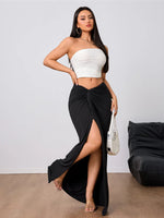 Elegant Black Skirt for Lady Folds High-waisted slit Women's Long Skirt Spring Summer Outfit Fashionable Casual Streetwear Women