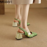 NASBAVI New Summer Leisure Green Women Sandals Comfortable Rubber Sole Fashionable Square Head Shape