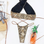 2026 Shiny Halter Thong Bikini Women Swimwear Female Swimsuit Two-Pieces Bikini Set Wrap Around Bather Bathing Suit Swim V2089