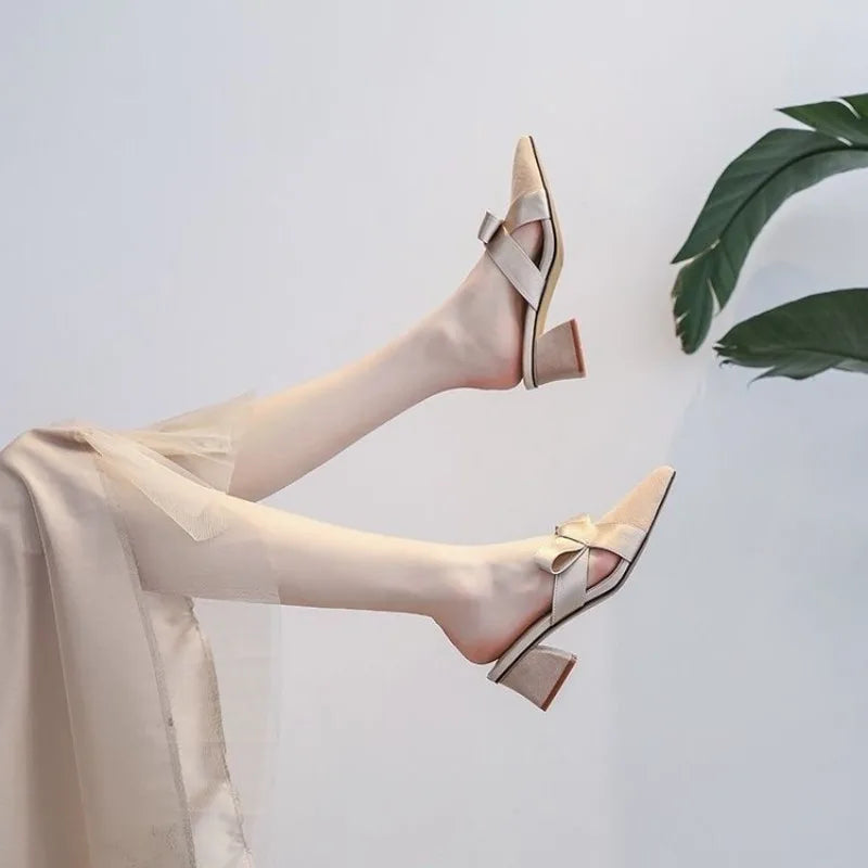 Wearing Summer Fashion Back Air Sandals 2026 New Thick Heel High Heel Pointed Half Slippers
