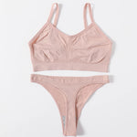 Women Seamless Bra And Panties Set Wire Free Bralette High Leg Cut Thongs Comfort Ribbed Unlined Underwear Sexy Lingerie Set