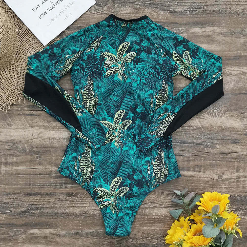2026 Surfing Sport Swimsuit Long Sleeves Women One Piece SwimsuitSwimwear Solid Monokini Bathing Suit Tropical Bodysuit Female