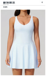 Bodycon Tennis Dress with Shorts Pocket Women Speed Dry Sleeveless V Neck One Piece Sport Outfit Short Dress Fitness Yoga Set