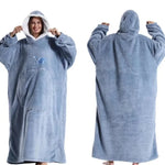 Winter Extra Long Wearable Hoodies Blanket Adult Warm Pullover Sweatshirt Oversized Fleece Hooded Blanket with SleevesRobe