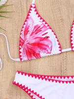 2026 New Sexy Low Bikini Set Swimwear Women Print Floral Brazilian Halter Backless Swimsuit Strappy Beachwear Dot Biquini Female