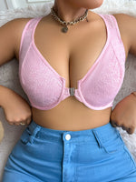 Large Size Women's Front Button Backless Bra With Sexy Pink Lace Suitable For Full Figured Plus Women To Wear MR2812