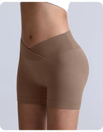 Cross-Back Yoga Shorts for Women - High-Waisted Tummy Control Fitness & Yoga Running Breathable Quick-Dry Shorts