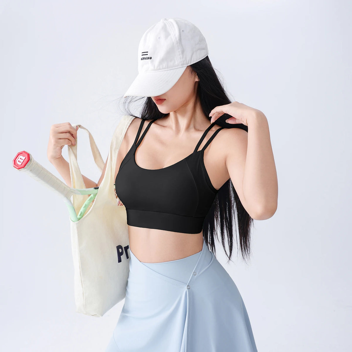 Women Fixed Cup Sports Bra Double Thin Strap Crisscross Back Wirefree Shockproof Yoga Fitness Back Closure Crop Top