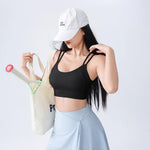 Women Fixed Cup Sports Bra Double Thin Strap Crisscross Back Wirefree Shockproof Yoga Fitness Back Closure Crop Top