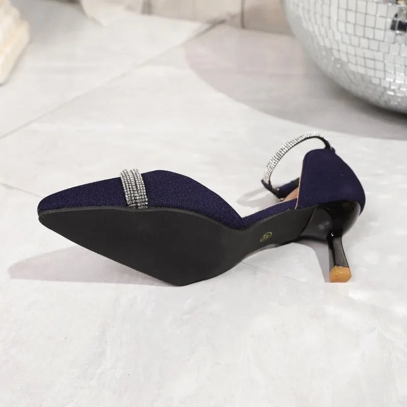New Women Pointed Toe Baotou Sandals Spring High Heels Shoes Fashion Luxury Rhinestone Roman Sandals
