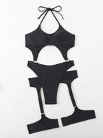 Sexy Black One Piece Swimsuit Women 2025 Hollow Out Push Up Suspenders Panties Thong Swimwear Beach Bathing Suit Swimming Bikini