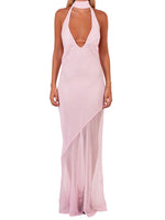 Women's Summer Dress Dot Print Backless Halter Slim Fit Long Dress with Scarf Party Elegant Dresses